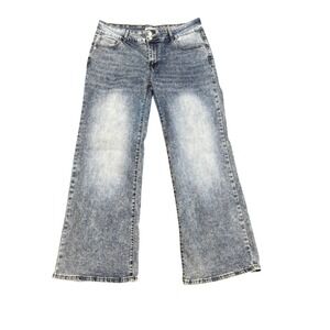 Love Soho Acid Wash Wide Leg Jeans Blue High Rise JDWD3115-617-3 Womens 17
